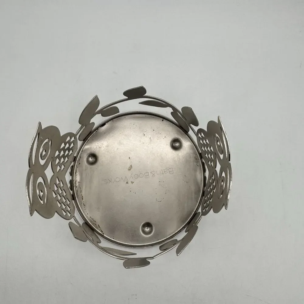 Bath & Body Works Metal Owl Pillar Candle Holder, Round, Footed.